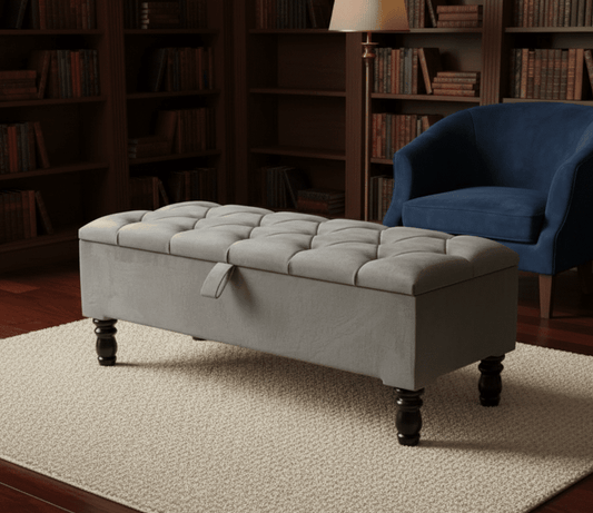 Rectangular storage ottoman coffee table bench in dark grey velvet for living room - ISTOOLS