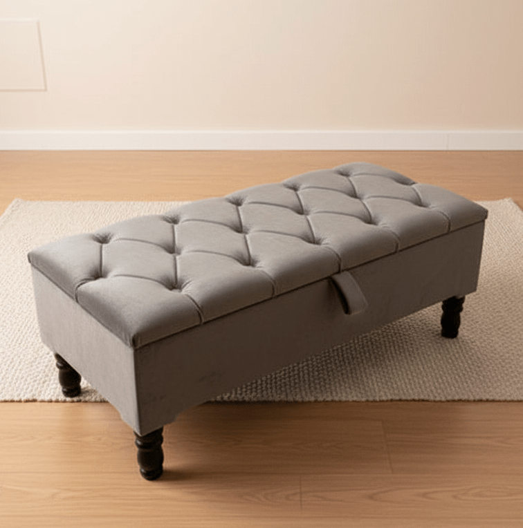 Large hidden storage ottoman footstool used as coffee table and extra seating - ISTOOLS