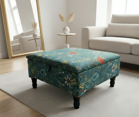 Contact us | MADE TO MEASURE AVAILABLE Satin Green Floral Ottoman Square Storage | Patterned Footstool Pouffe | Green Table - ISTOOLS