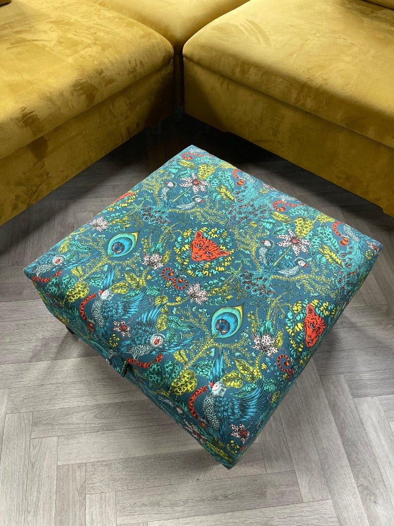 Contact us | MADE TO MEASURE AVAILABLE Satin Green Floral Ottoman Square Storage | Patterned Footstool Pouffe | Green Table - ISTOOLS