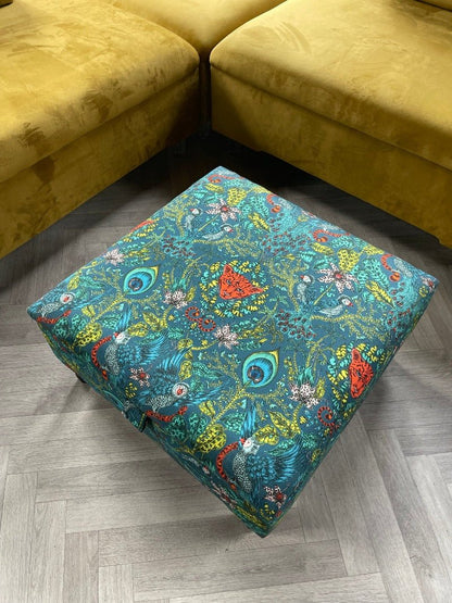 Contact us | MADE TO MEASURE AVAILABLE Satin Green Floral Ottoman Square Storage | Patterned Footstool Pouffe | Green Table - ISTOOLS