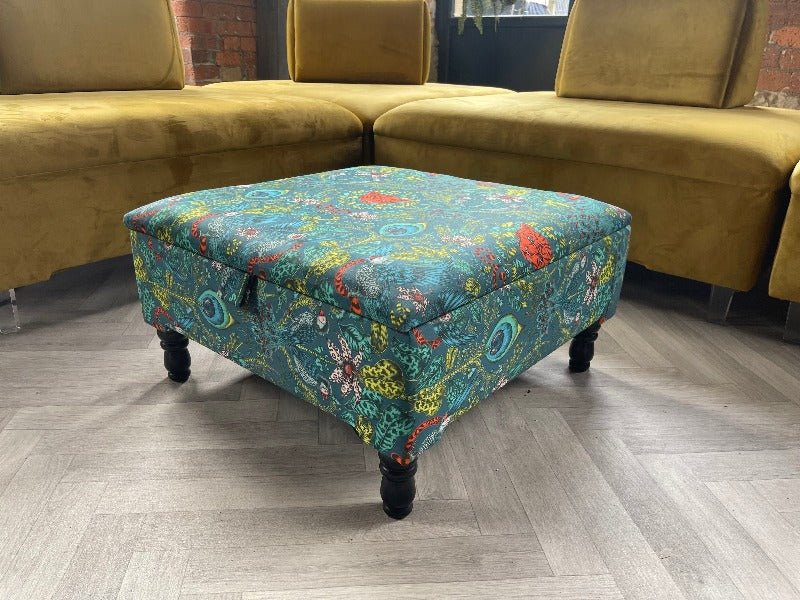 Contact us | MADE TO MEASURE AVAILABLE Satin Green Floral Ottoman Square Storage | Patterned Footstool Pouffe | Green Table - ISTOOLS