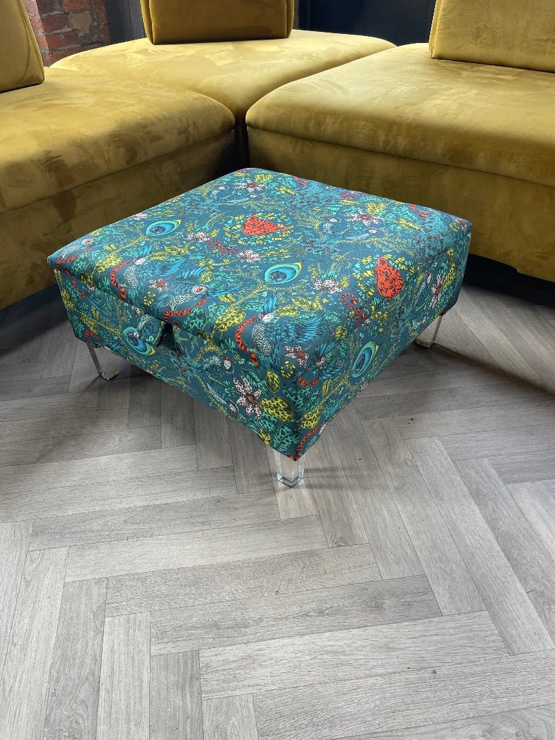 Contact us | MADE TO MEASURE AVAILABLE Satin Green Floral Ottoman Square Storage | Patterned Footstool Pouffe | Green Table - ISTOOLS