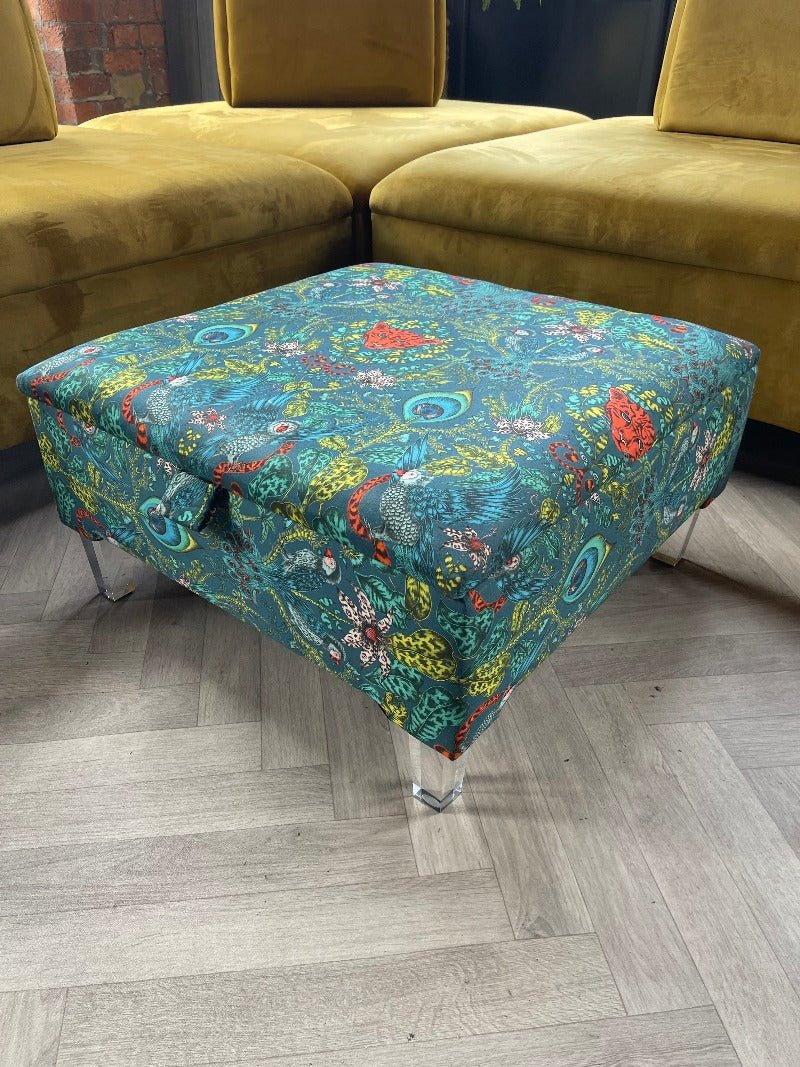 Contact us | MADE TO MEASURE AVAILABLE Satin Green Floral Ottoman Square Storage | Patterned Footstool Pouffe | Green Table - ISTOOLS