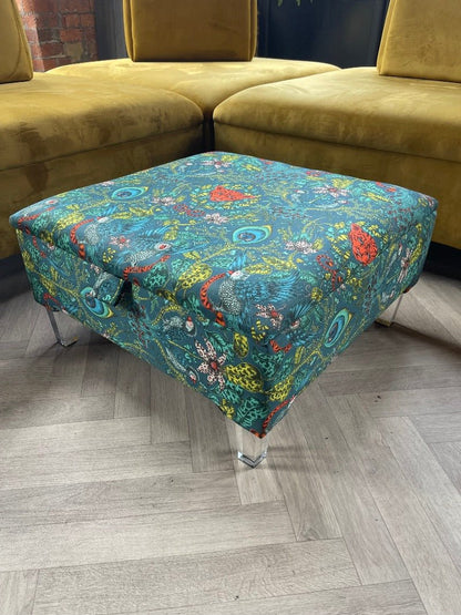 Contact us | MADE TO MEASURE AVAILABLE Satin Green Floral Ottoman Square Storage | Patterned Footstool Pouffe | Green Table - ISTOOLS