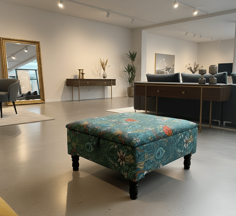Contact us | MADE TO MEASURE AVAILABLE Satin Green Floral Ottoman Square Storage | Patterned Footstool Pouffe | Green Table - ISTOOLS