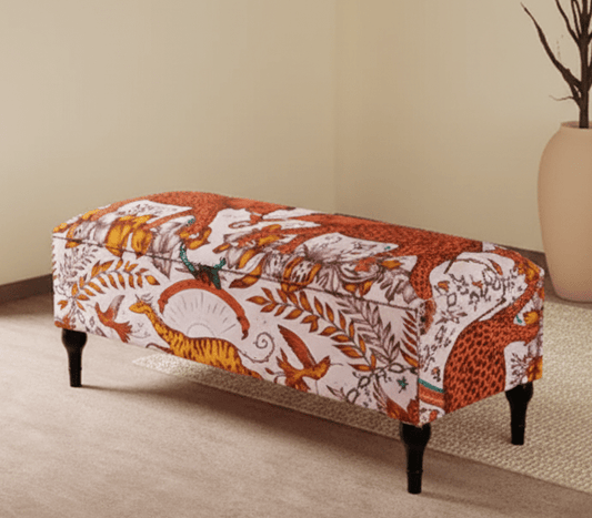 Patterned footstool pouffe with hidden storage compartment - ISTOOLS