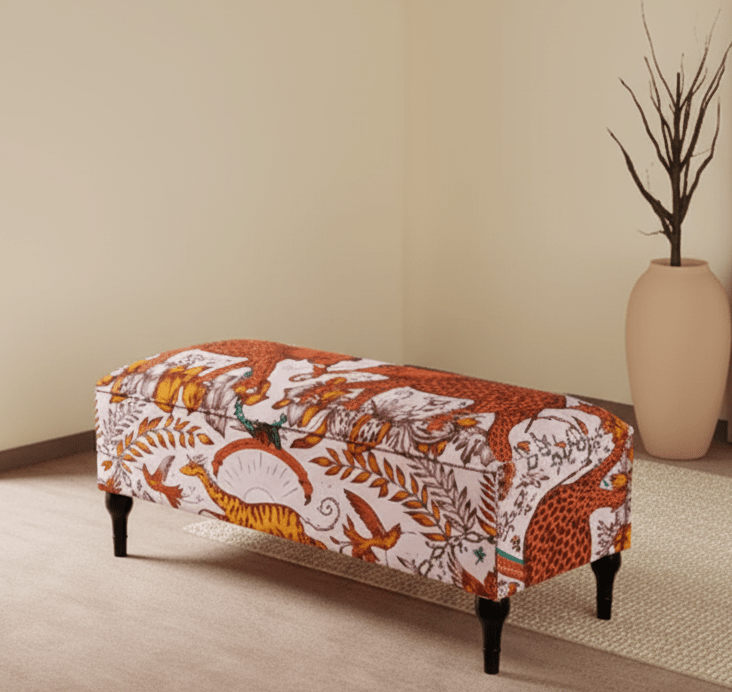 Luxury memory foam padded patterned footstool with storage - ISTOOLS