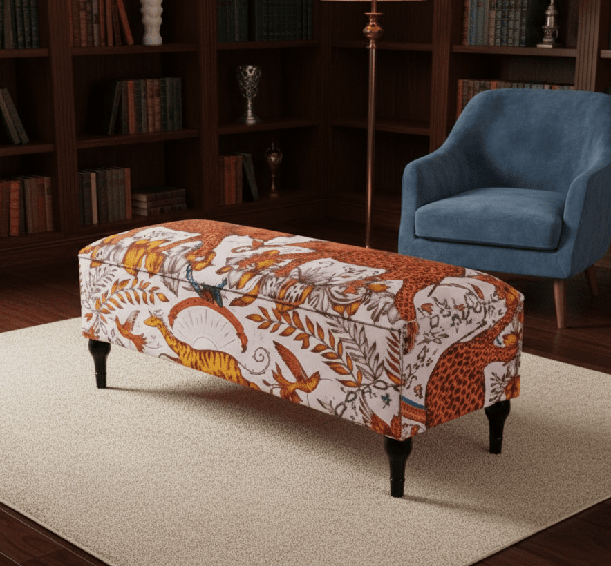 Zambezi multicolour storage ottoman coffee table bench with patterned fabric - ISTOOLS