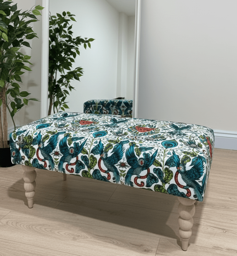 CONTACT US PREMIUM PEACOCK FOOTSTOOL GREEN FLORAL POUFFE FOOTREST TABLE - ISTOOLS