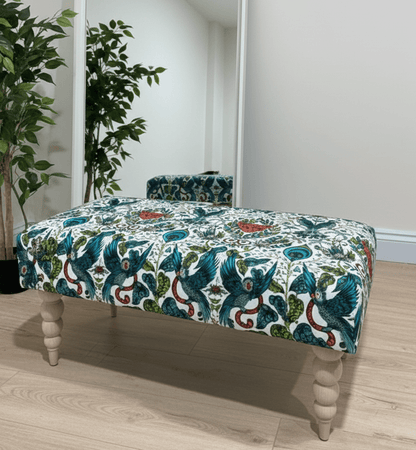 CONTACT US PREMIUM PEACOCK FOOTSTOOL GREEN FLORAL POUFFE FOOTREST TABLE - ISTOOLS