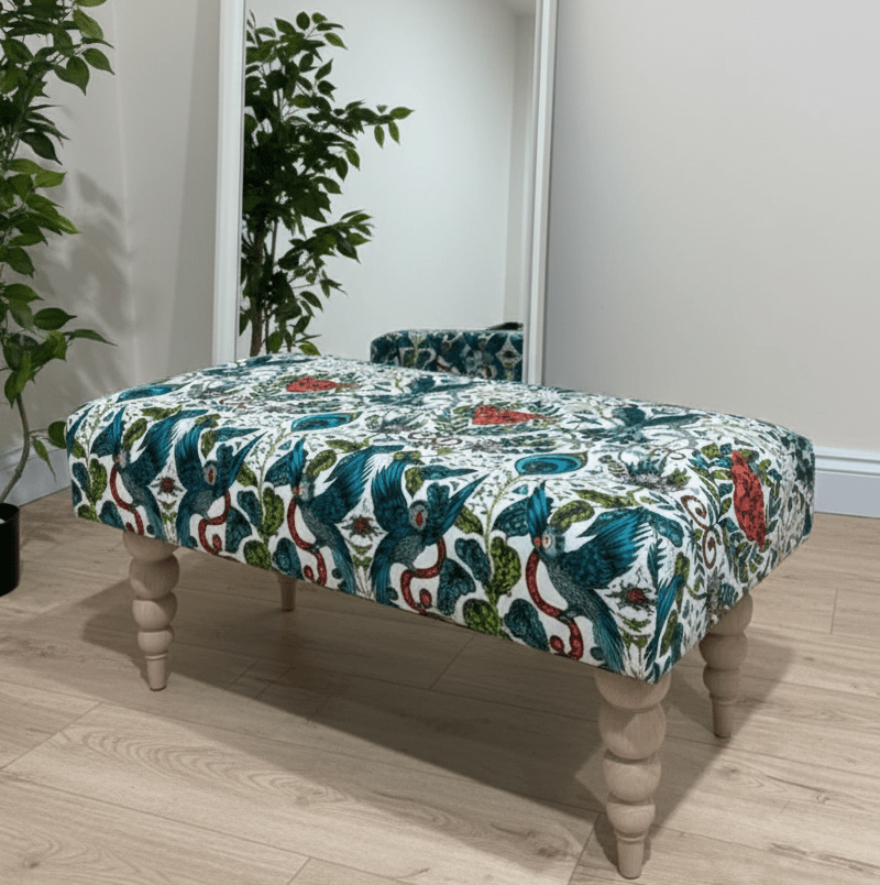 CONTACT US PREMIUM PEACOCK FOOTSTOOL GREEN FLORAL POUFFE FOOTREST TABLE - ISTOOLS