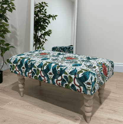 CONTACT US PREMIUM PEACOCK FOOTSTOOL GREEN FLORAL POUFFE FOOTREST TABLE - ISTOOLS