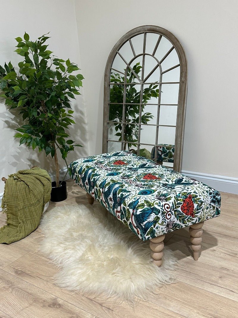 CONTACT US PREMIUM PEACOCK FOOTSTOOL GREEN FLORAL POUFFE FOOTREST TABLE - ISTOOLS