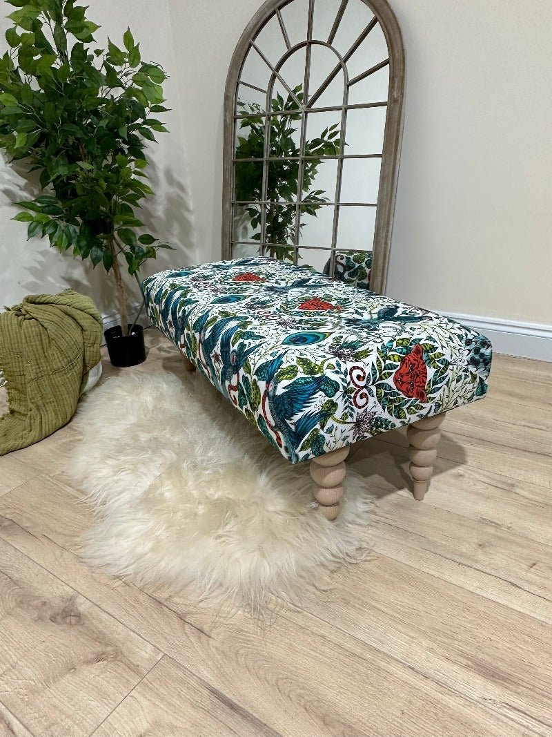 CONTACT US PREMIUM PEACOCK FOOTSTOOL GREEN FLORAL POUFFE FOOTREST TABLE - ISTOOLS