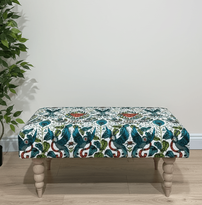 CONTACT US PREMIUM PEACOCK FOOTSTOOL GREEN FLORAL POUFFE FOOTREST TABLE - ISTOOLS