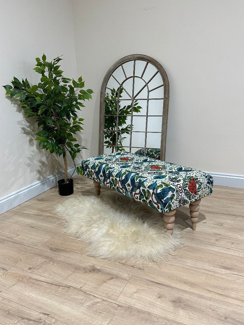 CONTACT US PREMIUM PEACOCK FOOTSTOOL GREEN FLORAL POUFFE FOOTREST TABLE - ISTOOLS