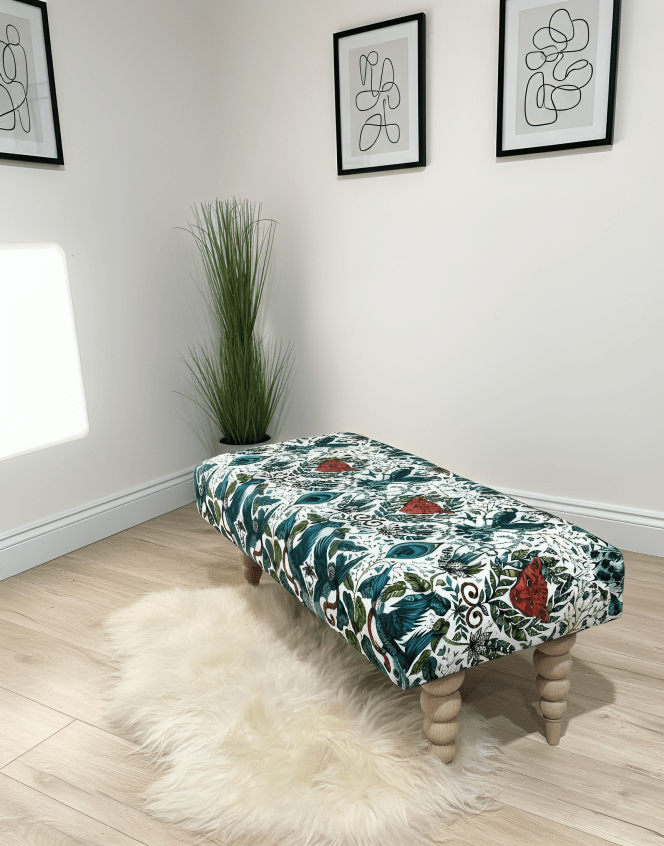 CONTACT US PREMIUM PEACOCK FOOTSTOOL GREEN FLORAL POUFFE FOOTREST TABLE - ISTOOLS