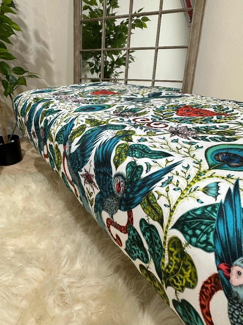 CONTACT US PREMIUM PEACOCK FOOTSTOOL GREEN FLORAL POUFFE FOOTREST TABLE - ISTOOLS