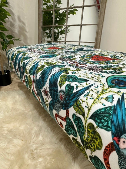 CONTACT US PREMIUM PEACOCK FOOTSTOOL GREEN FLORAL POUFFE FOOTREST TABLE - ISTOOLS