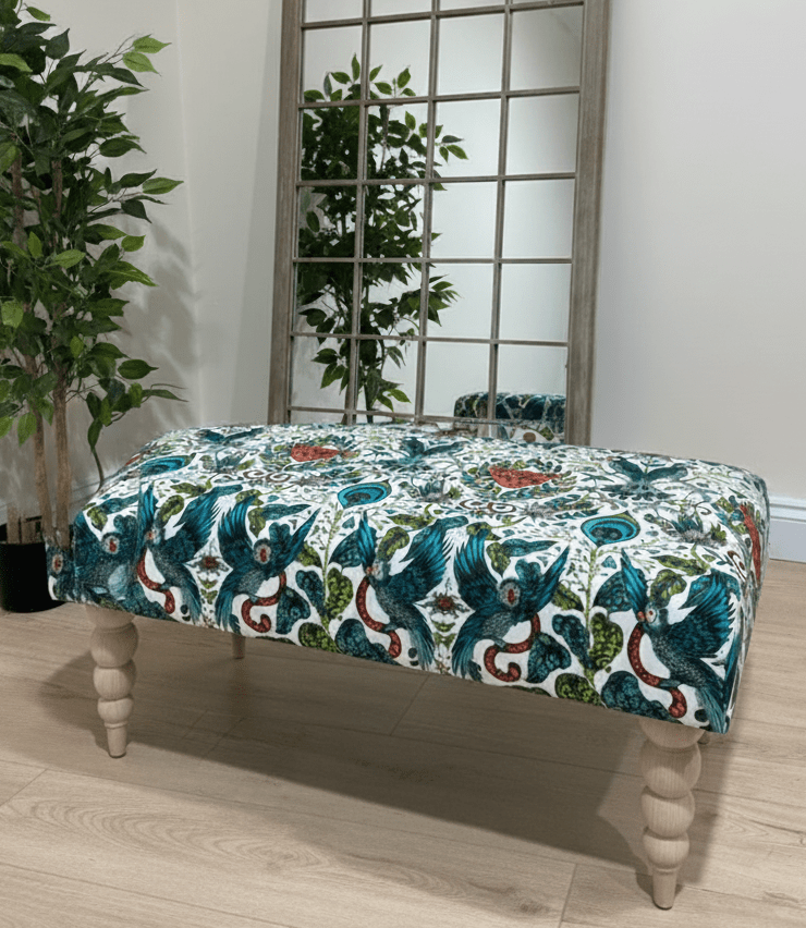 CONTACT US PREMIUM PEACOCK FOOTSTOOL GREEN FLORAL POUFFE FOOTREST TABLE - ISTOOLS