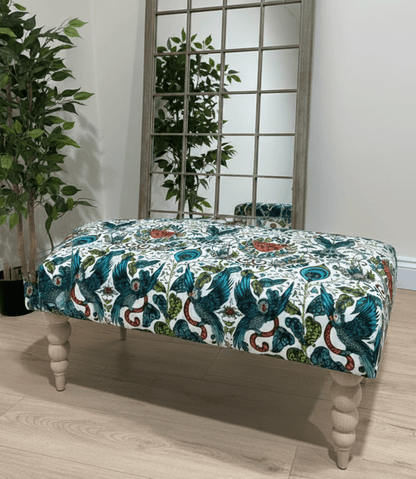 CONTACT US PREMIUM PEACOCK FOOTSTOOL GREEN FLORAL POUFFE FOOTREST TABLE - ISTOOLS