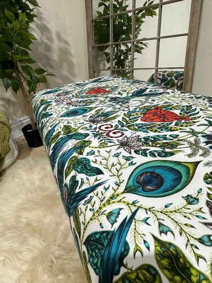CONTACT US PREMIUM PEACOCK FOOTSTOOL GREEN FLORAL POUFFE FOOTREST TABLE - ISTOOLS