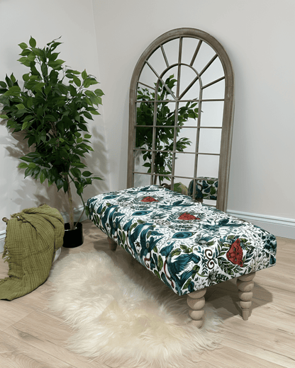 CONTACT US PREMIUM PEACOCK FOOTSTOOL GREEN FLORAL POUFFE FOOTREST TABLE - ISTOOLS