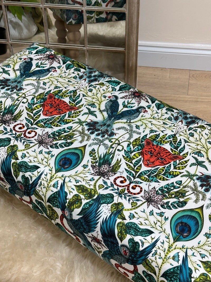 CONTACT US PREMIUM PEACOCK FOOTSTOOL GREEN FLORAL POUFFE FOOTREST TABLE - ISTOOLS