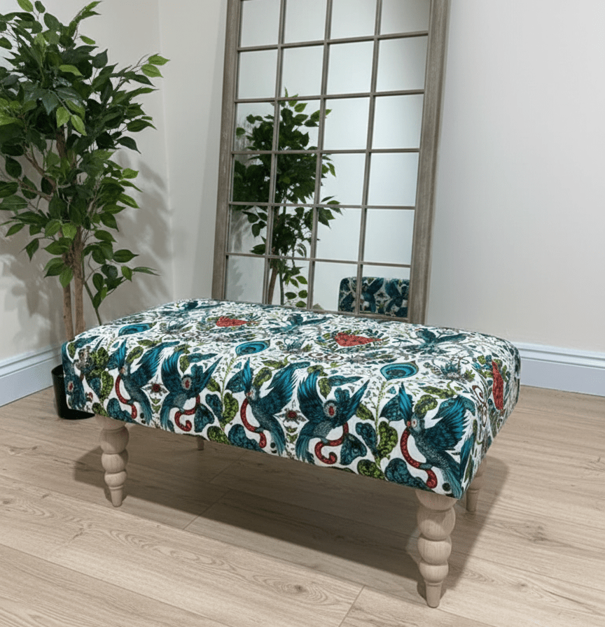 CONTACT US PREMIUM PEACOCK FOOTSTOOL GREEN FLORAL POUFFE FOOTREST TABLE - ISTOOLS