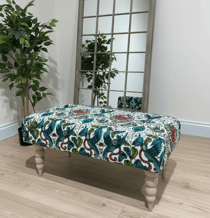 CONTACT US PREMIUM PEACOCK FOOTSTOOL GREEN FLORAL POUFFE FOOTREST TABLE - ISTOOLS