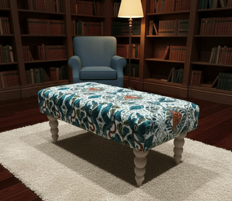 Premium Peacock Green Floral Footstool Ottoman Pouffe for UK homes - ISTOOLS