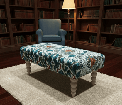 Premium Peacock Green Floral Footstool Ottoman Pouffe for UK homes - ISTOOLS