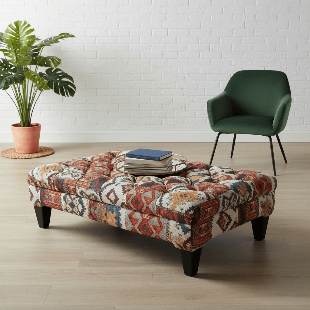 Contemporary Rectangular Tufted Ottoman Centrepiece UK Made - ISTOOLS
