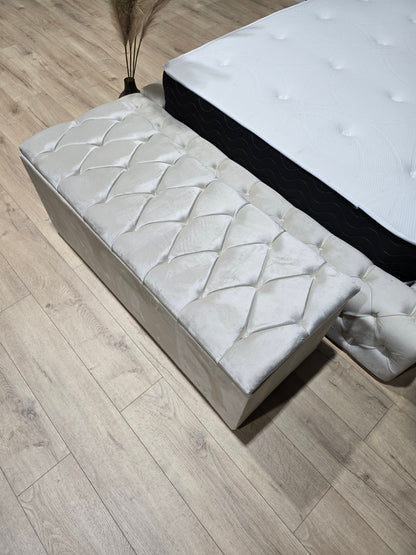 Cream large Ottoman deep bedroom storage box chesterfield bench seat - ISTOOLS