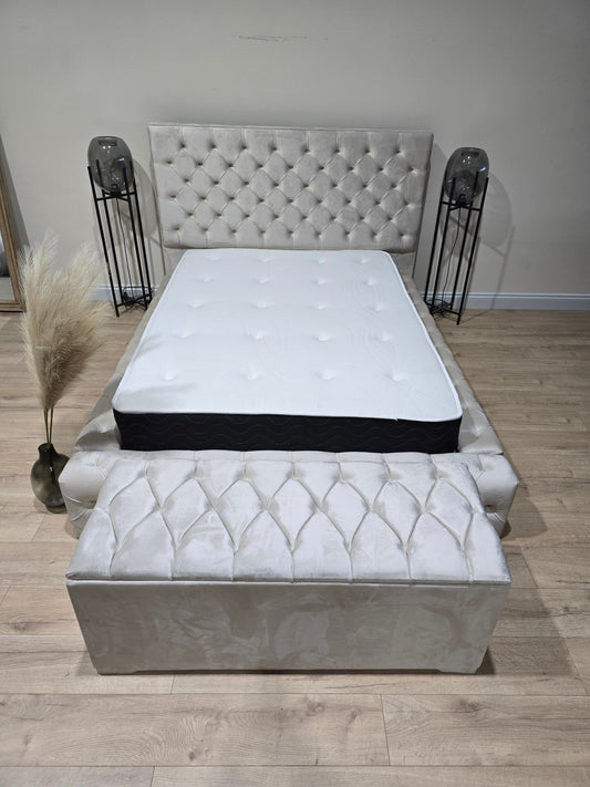 Cream large Ottoman deep bedroom storage box chesterfield bench seat - ISTOOLS