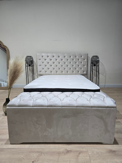 Cream large Ottoman deep bedroom storage box chesterfield bench seat - ISTOOLS