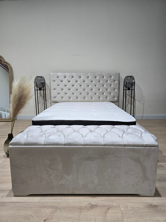 Cream large Ottoman deep bedroom storage box chesterfield bench seat - ISTOOLS