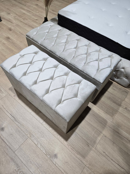 Cream large Ottoman deep bedroom storage box chesterfield bench seat - ISTOOLS