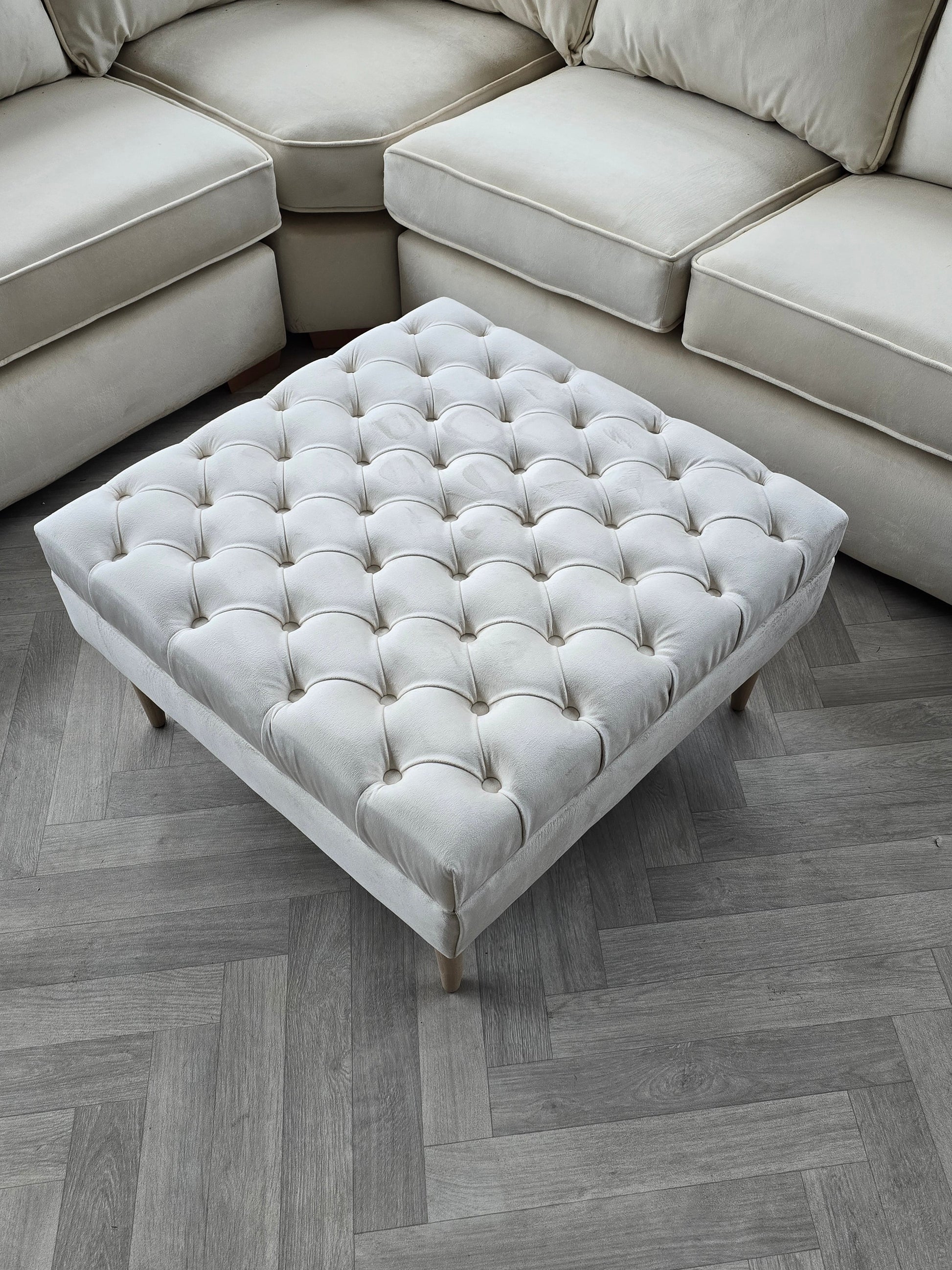 Creamy white Coffee Table Bench, Chesterfield Footstool seat - ISTOOLS