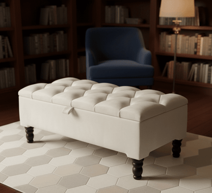 Creamy white storage ottoman coffee table velvet bench seat for UK homes - ISTOOLS