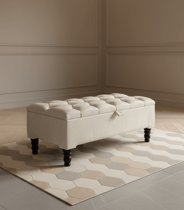 Creamy White Coffee Table With Storage | Ottoman Storage | Bench Seat - ISTOOLS