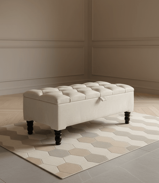 Creamy White Coffee Table With Storage | Ottoman Storage | Bench Seat - ISTOOLS