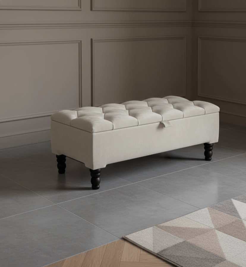 Creamy White Coffee Table With Storage | Ottoman Storage | Bench Seat - ISTOOLS