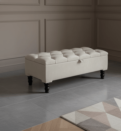 Creamy White Coffee Table With Storage | Ottoman Storage | Bench Seat - ISTOOLS