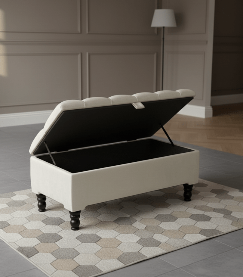 Creamy White Coffee Table With Storage | Ottoman Storage | Bench Seat - ISTOOLS