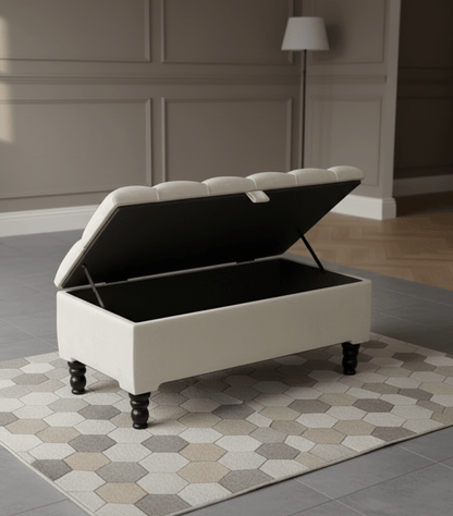 Creamy White Coffee Table With Storage | Ottoman Storage | Bench Seat - ISTOOLS