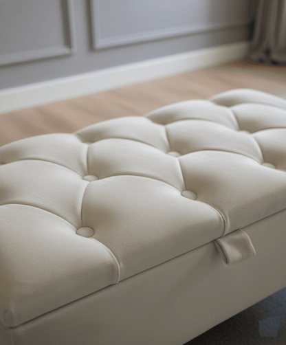 Creamy White Coffee Table With Storage | Ottoman Storage | Bench Seat - ISTOOLS