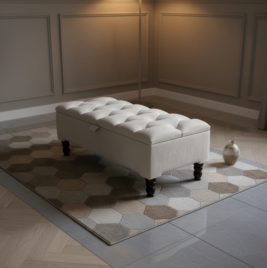 Creamy White Coffee Table With Storage | Ottoman Storage | Bench Seat - ISTOOLS