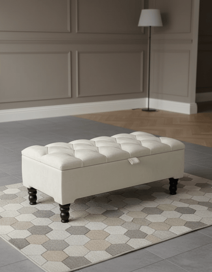 Creamy White Coffee Table With Storage | Ottoman Storage | Bench Seat - ISTOOLS